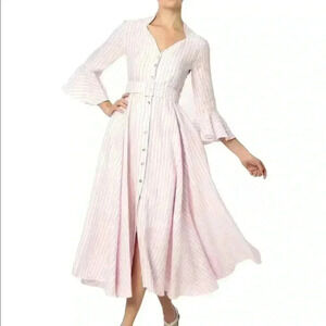Gül Hürgel Rita Linen Dress in Pink Stripes Size M